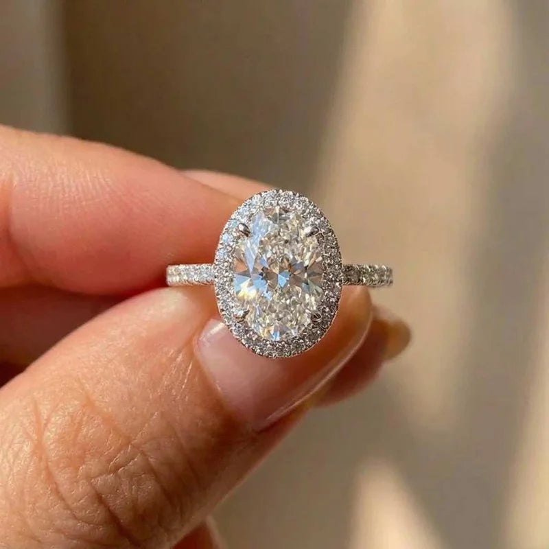 925 Sterling Silver Oval Wedding Ring Luxury Promise Engagement Bridal Cubic Zirconia Anniversary Ring