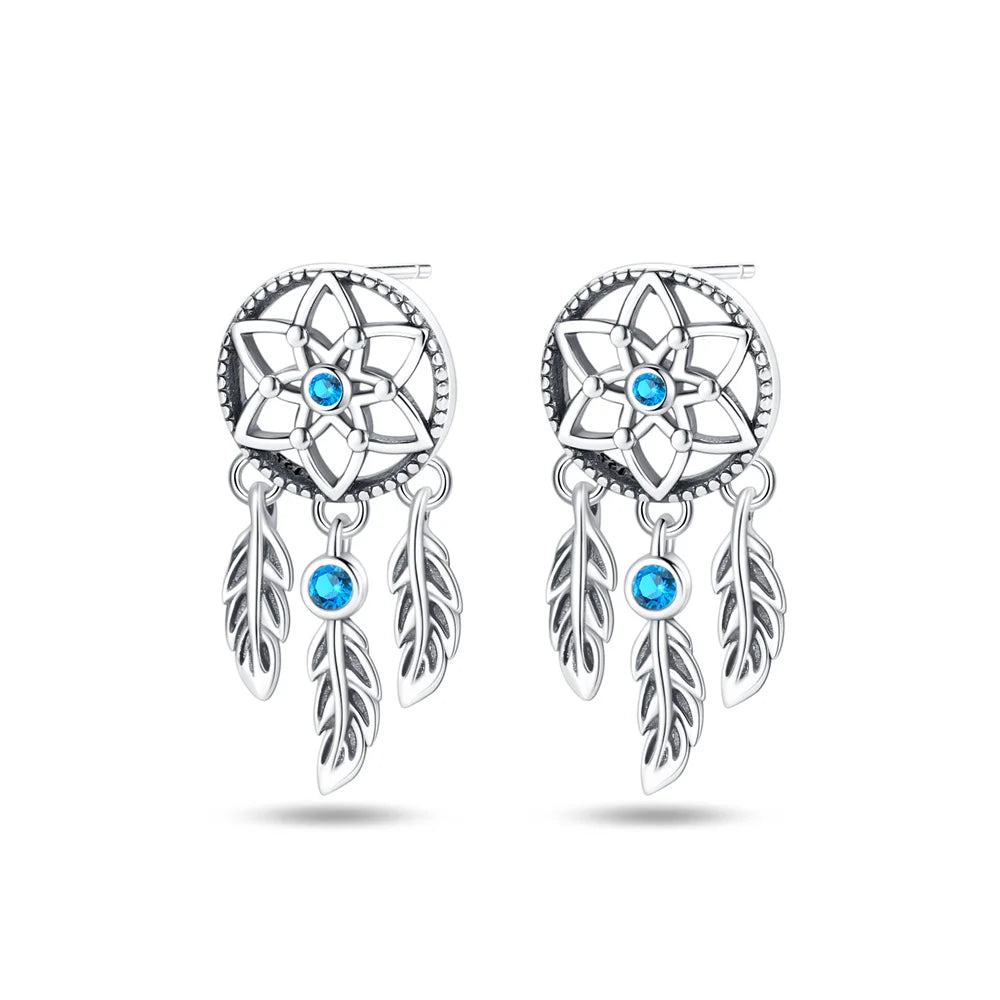 925 Sterling Silver Heart Dreamcatcher Drop Earrings Fashion Versatile Gift