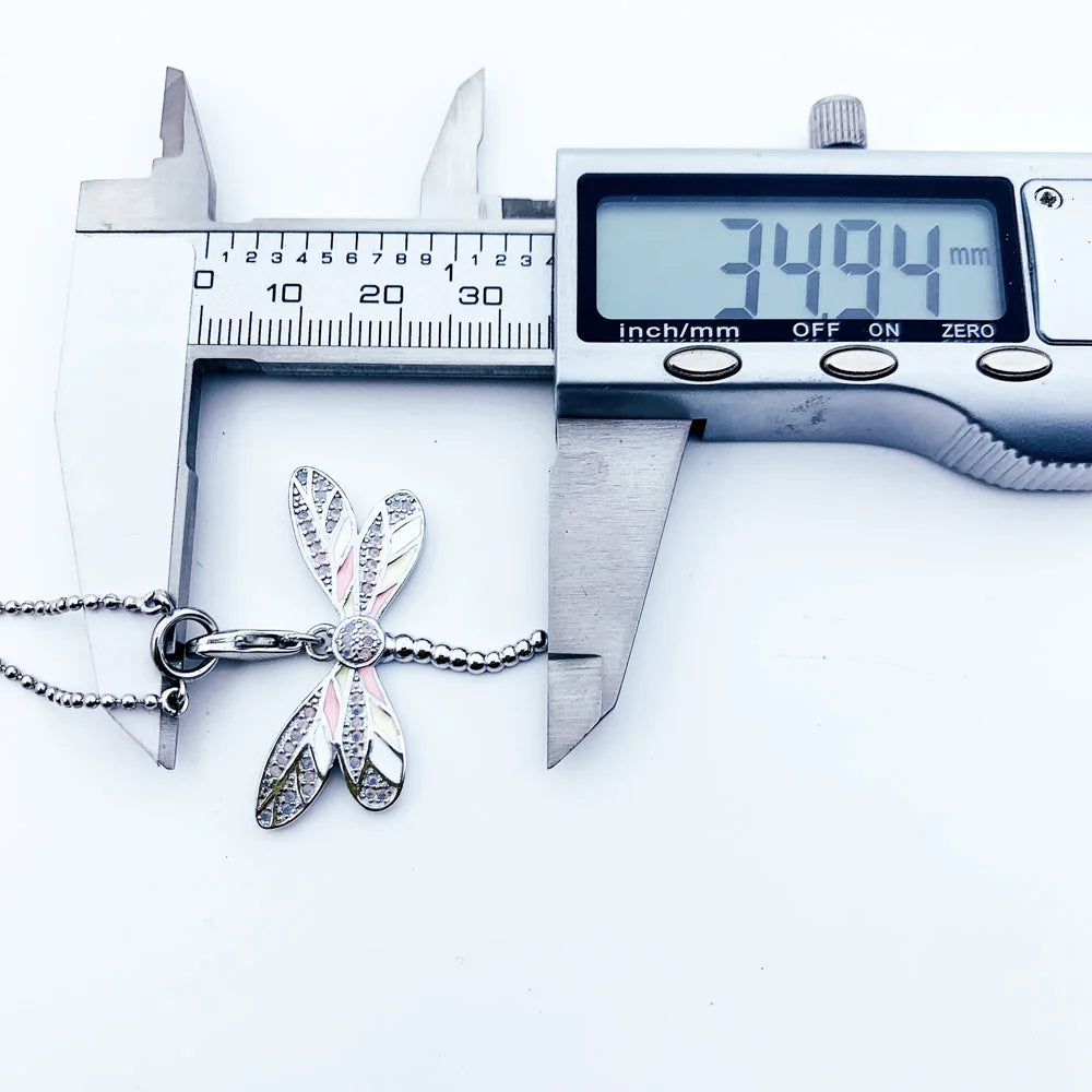 Pink Dragonfly Charm Necklace 925 Sterling Silver Filigree Jewellery Gift