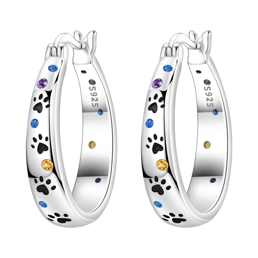 925 Sterling Silver Double Layer Pet Paw Print Drop Earrings Fashion Gift