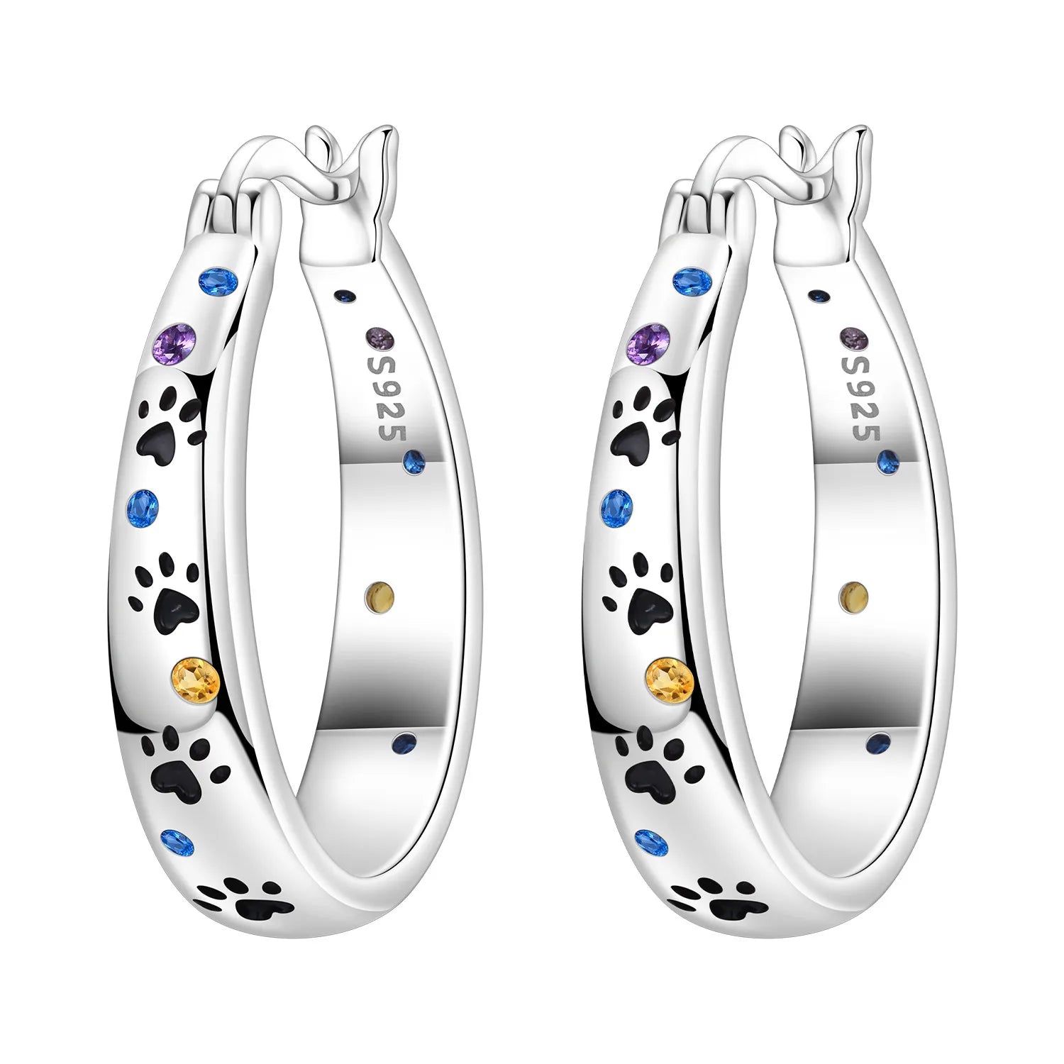 925 Sterling Silver Double Layer Pet Paw Print Drop Earrings Fashion Gift