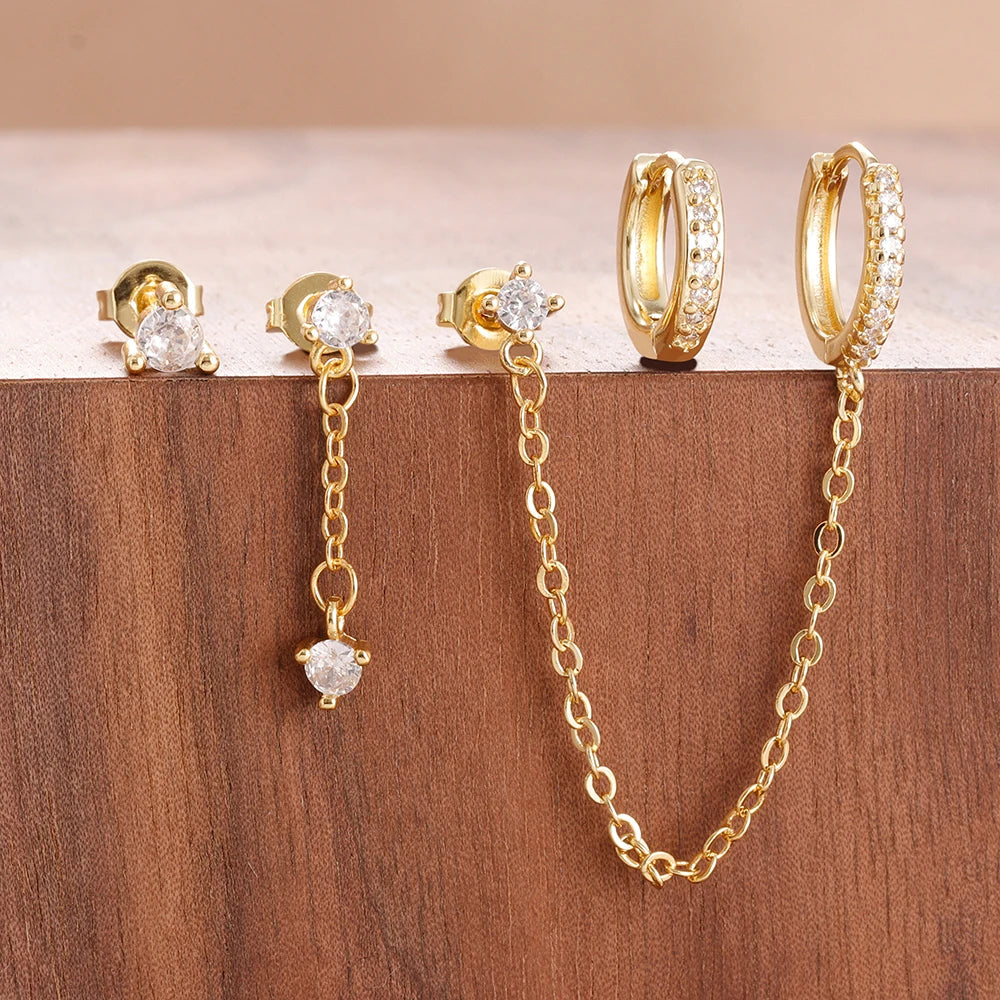 4PCS Women's Earrings Set Stainless Steel Zirconia Moon Star Punk