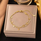 Flower Butterfly Heart Stainless Steel Charm Bracelet Gold Colour