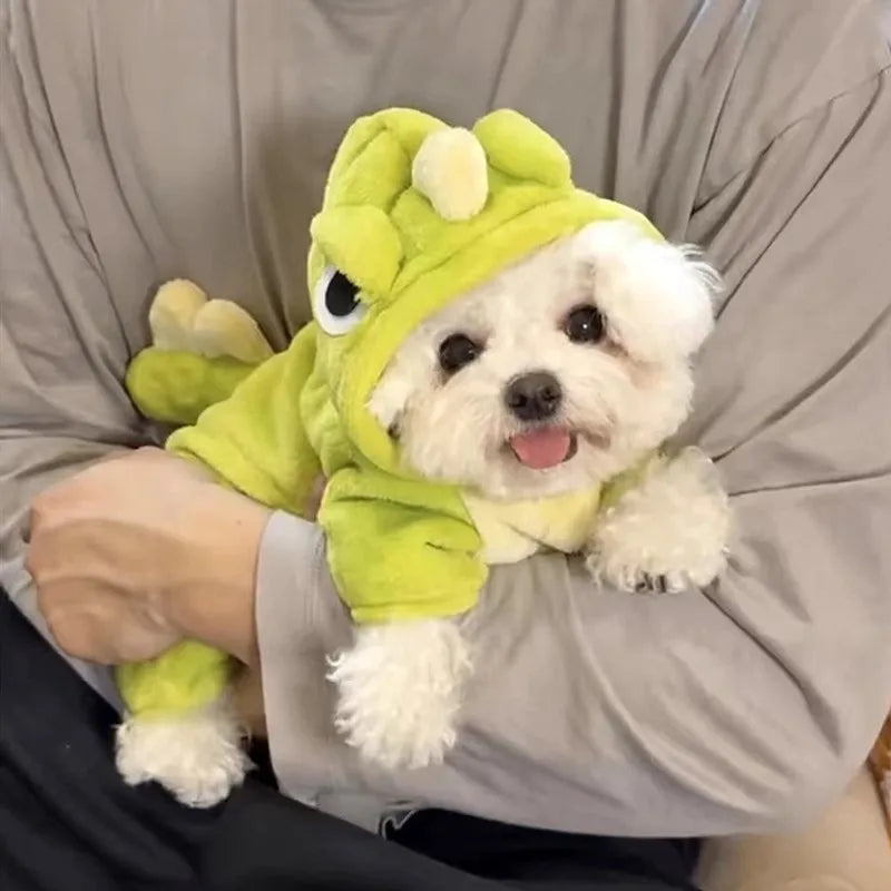 Dinosaur Pet Jumpsuit 4-Leg Winter Clothes Plush Lining Puppy Kitten Outfit