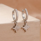 New Star Zircon Stainless Steel Pendant Hoop Earrings 18K Gold