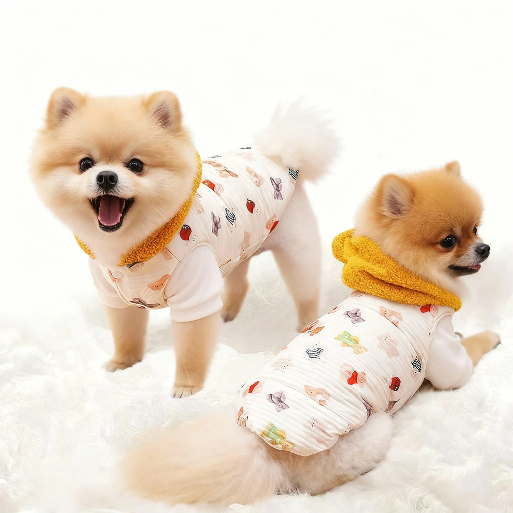 Winter Dog Cat Hooded Vest Jacket, Warm Fleece Lined Windproof Sleeveless Coat for Small Medium Large Pets, Outdoor Cold Weather