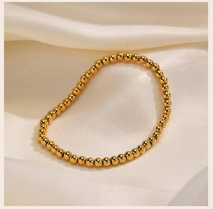 Gold Plated Beaded Braceletfor Women, Stainless Steel Stackable Stretchable Bead Ball Bracelet Hypoallergenic