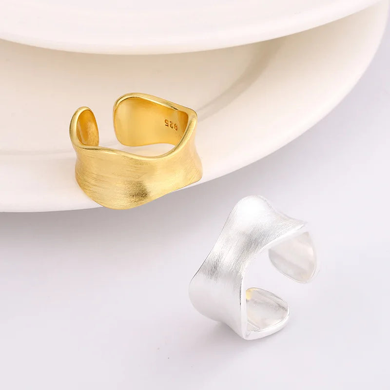 925 Sterling Silver Luxury Fine Jewelry Matte Finish Wave Adjustable Rings For Women Couple Accessories Wholesale Jewellery