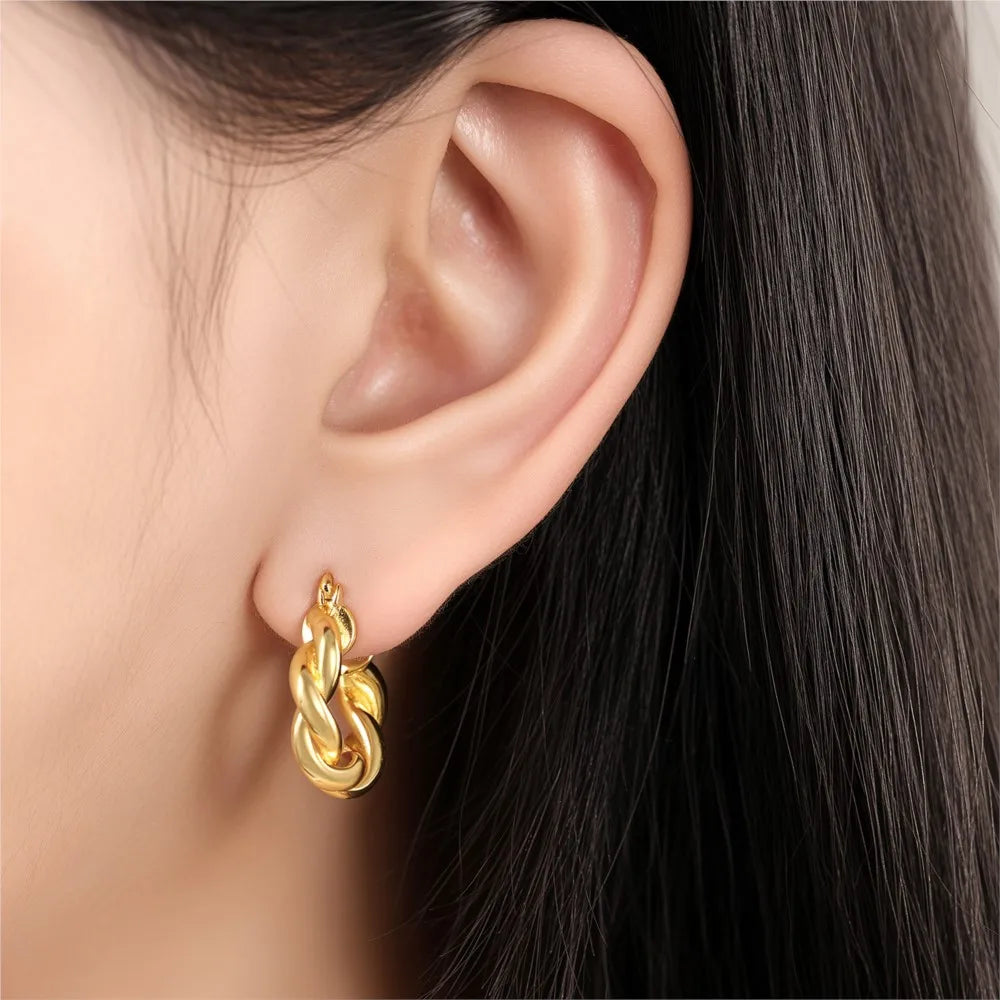 925 Sterling Silver Gold Temperament Versatile Hoop Earrings Birthday Gift