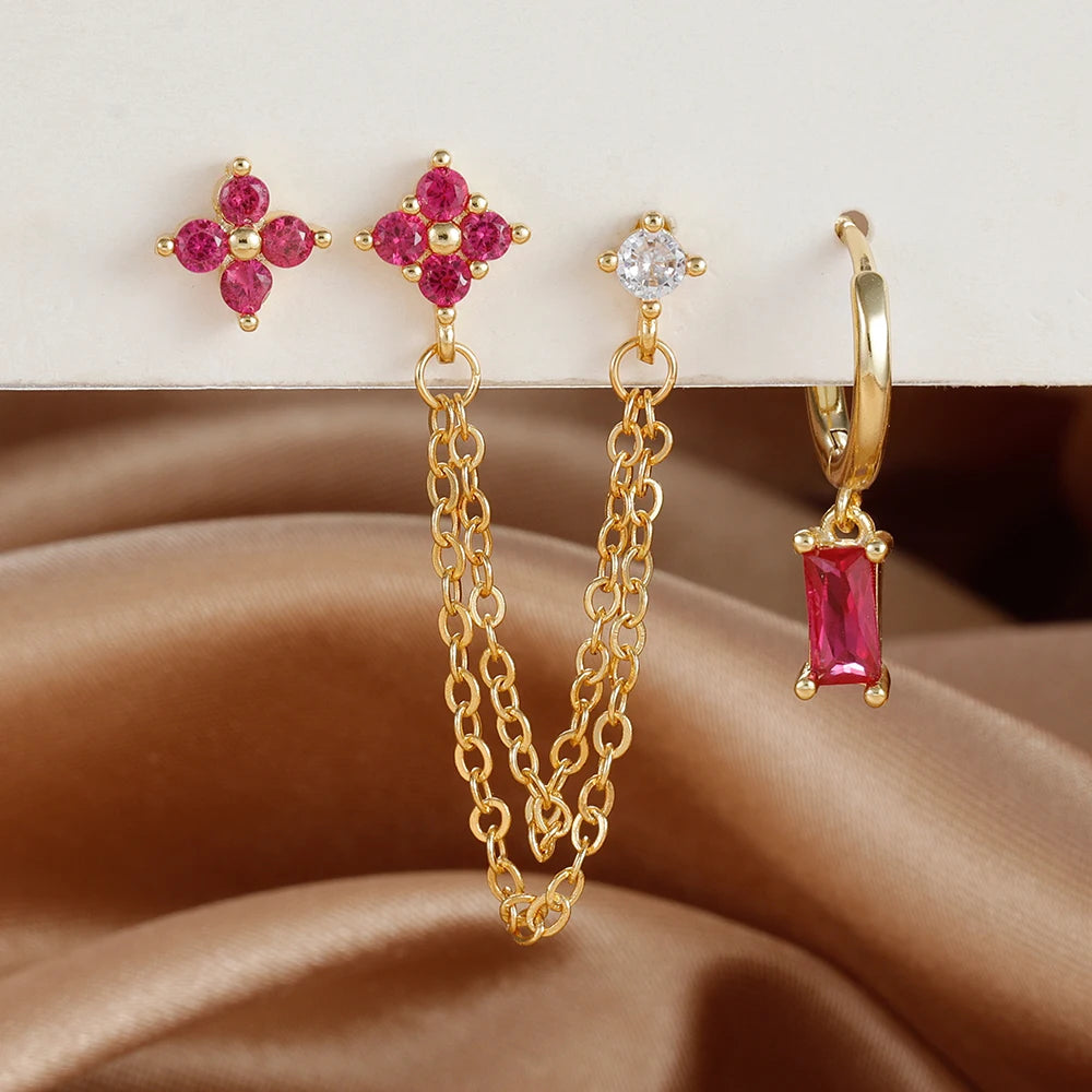 3PCS Exquisite Stainless Steel 12 Constellation Birthstone Earrings Set