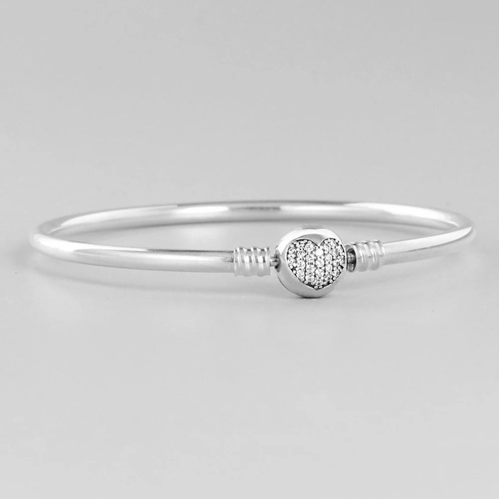 For Women 925 Sterling Silver Moments Heart Closure Bracelet Classic Snake Chain Jewelry Gift Fit Original Charm DIY