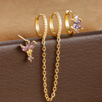 3PCS Stainless Steel Long Chain Two Hole Piercing Earrings Tassel