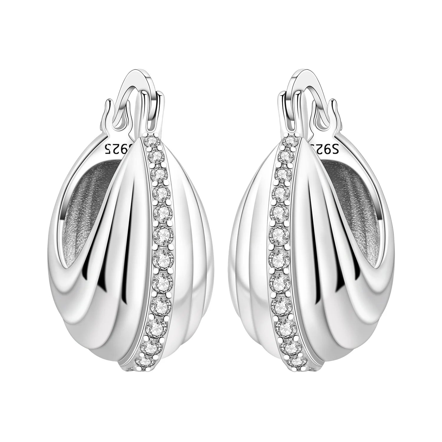 925 Sterling Silver Square Chain Stone Inlaid Hoop Earrings Trendy Jewellery