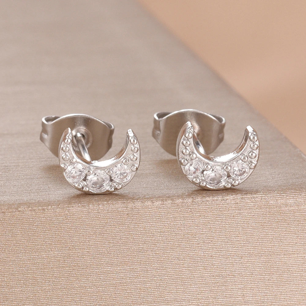 2PCS Fashion Geometry Zirconia Twinkle Star Stud Earrings Shinny
