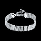 Square Solid Chain Bracelet 925 Sterling Silver Men Women Party Fashion Gift