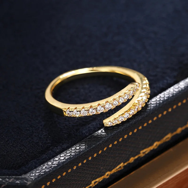 925 Sterling Silver Trendy Circle Finger Ring Dazzling CZ Adjustable Stackable Accessory
