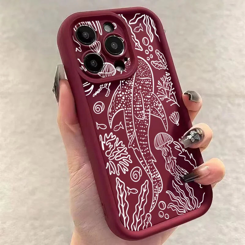 Whale Swimming Sea Case for iPhone 16 15 14 13 12 11 Pro Max Plus XR SE2