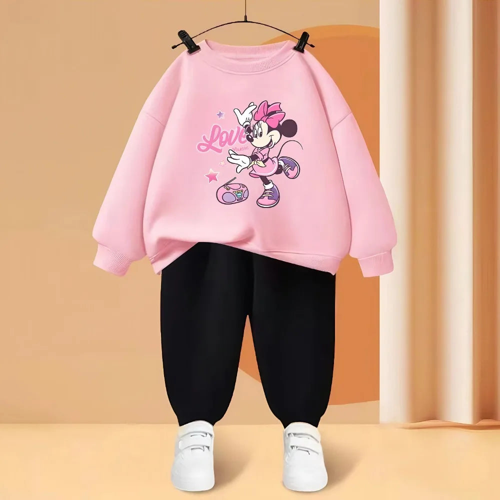 Disney Minnie Mouse Girls O-Neck Hoodie and Trousers 2-Piece Sweatsuit