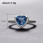 925 Sterling Silver Luxury Dark Blue Zircon Triangle Ring Fashion Classic Engagement Anniversary Gift