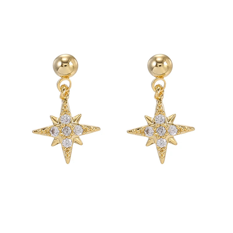 2PCS Gold Colour Crystal Zirconia Chain Hoop Earrings Small Pendant