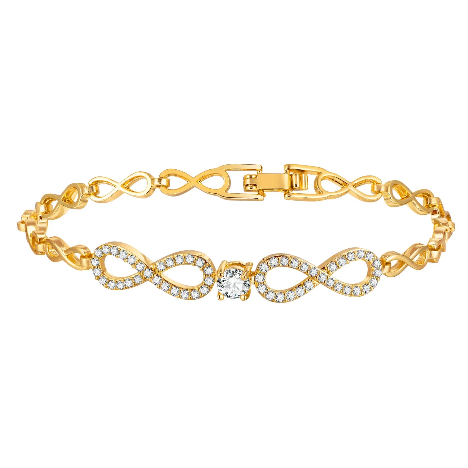 Cubic Zirconia Floral Bracelet for Women18k Gold Plated Link Statement Jewelry
