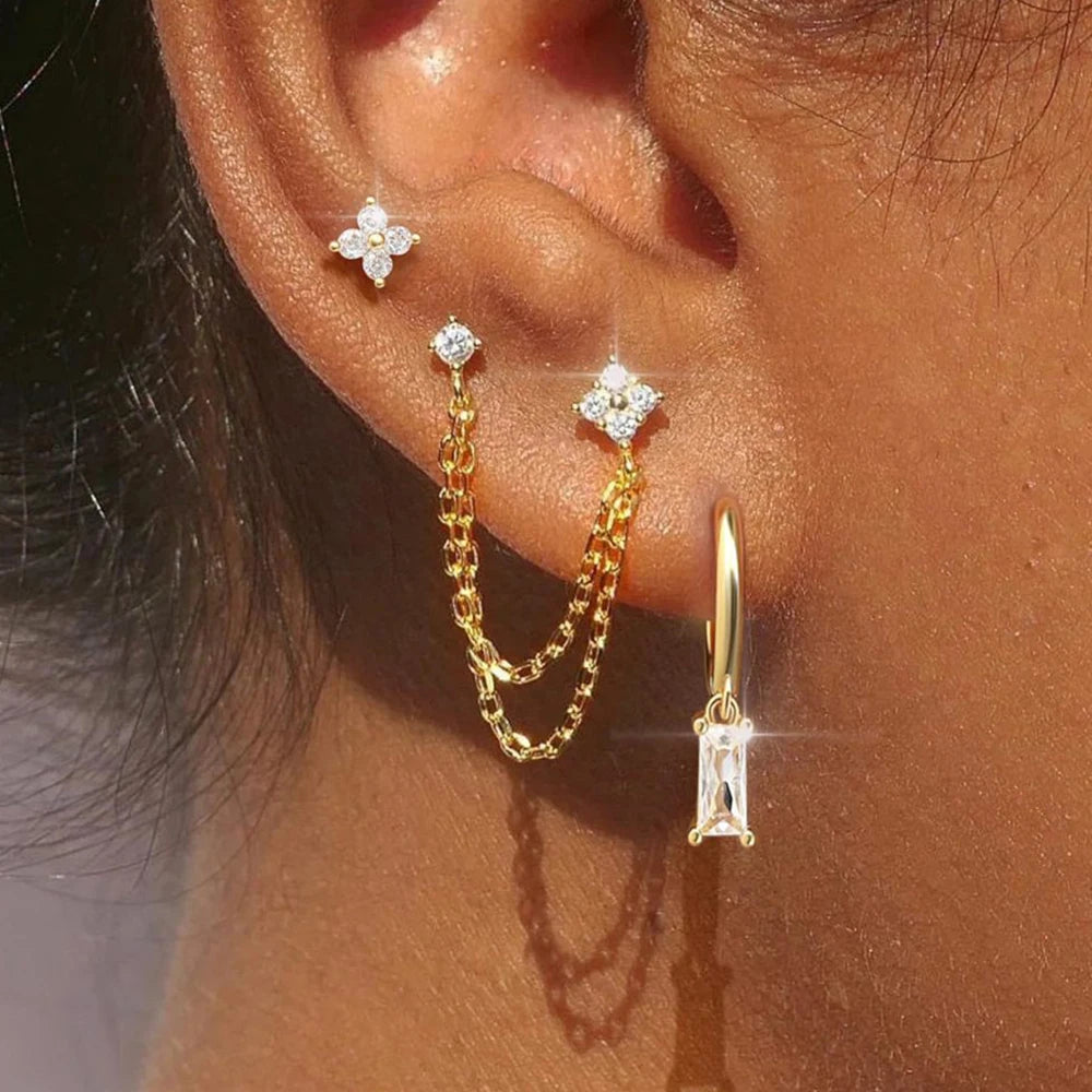 3PCS Exquisite Stainless Steel 12 Constellation Birthstone Earrings Set