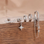 5PCS Crystal Zirconia Stainless Steel Hoop Earrings Star Chain