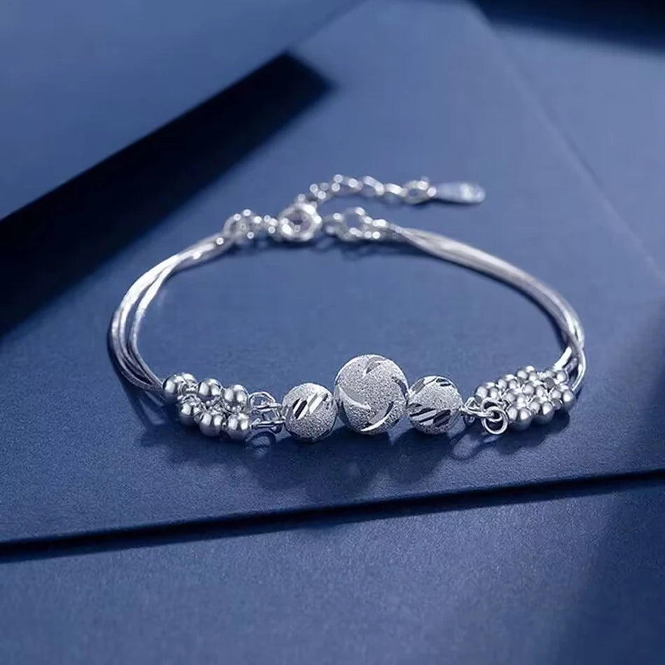 Lucky Beads Ball Chain Bracelet 925 Sterling Silver Women Luxury Charm Gift