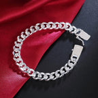 8/10mm Solid Chain Bracelet 925 Sterling Silver Men Women Noble Party Gift