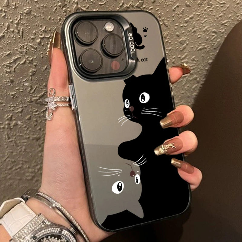 Cute Cartoon Black Cat Case for Samsung S24 S23 S22 A14 A34 A54