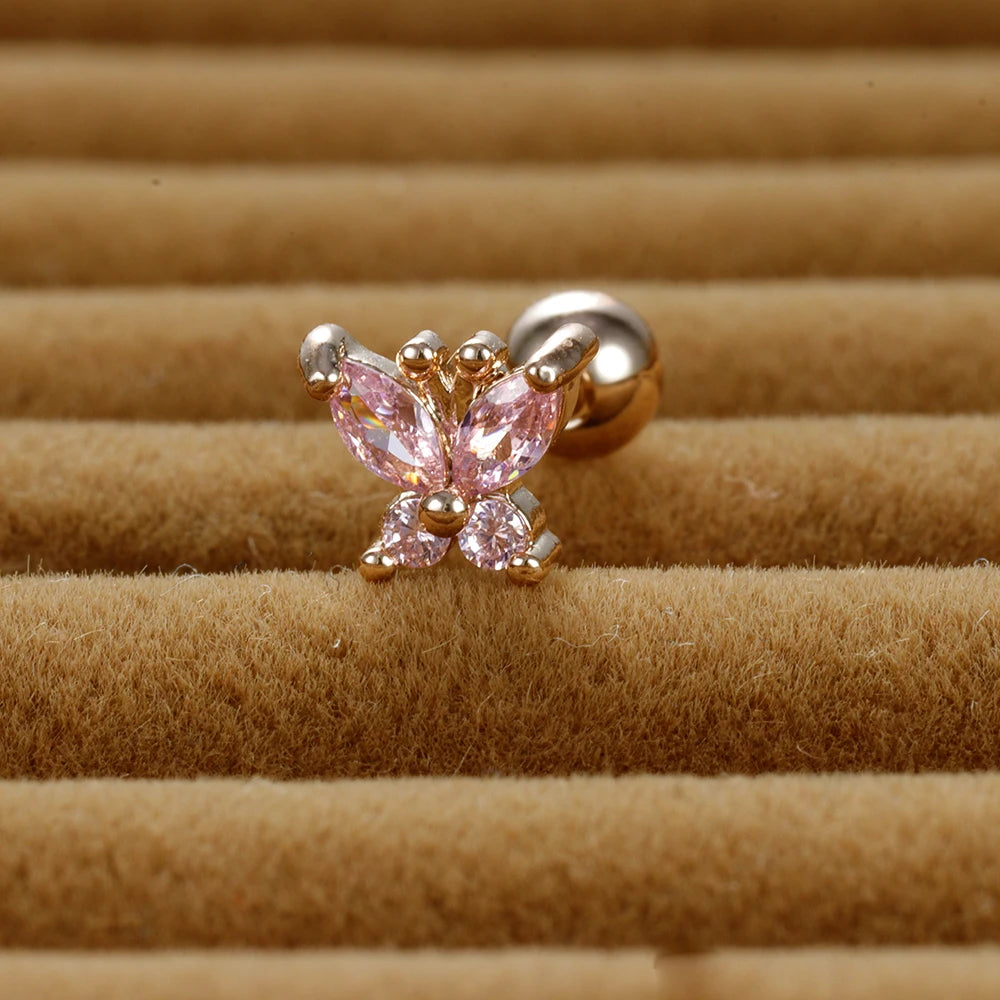 1PC Stainless Steel Tragus Helix Butterfly Piercing Earrings Pink
