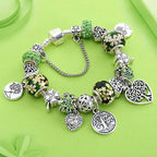 Tibetan Silver Tree of Life Charm Bracelet Green Crystal Flower Bead DIY