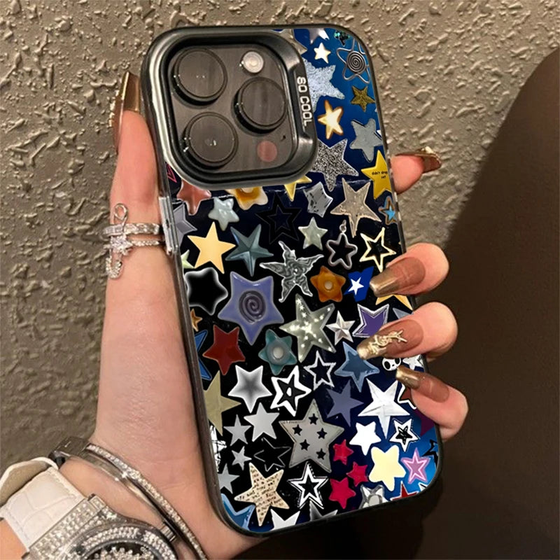 Colourful Star Matte Laser Case for iPhone 16 15 14 13 12 Pro Max