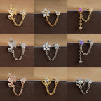 New Double Ear Studs Tassel Chain Hanging Earrings Flower Butterfly