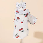 Cherry Print Cat Dog Pajamas Set Soft Warm Sleepsuit with Flower Headband