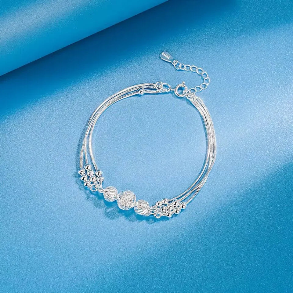 Lucky Beads Ball Chain Bracelet 925 Sterling Silver Women Luxury Charm Gift