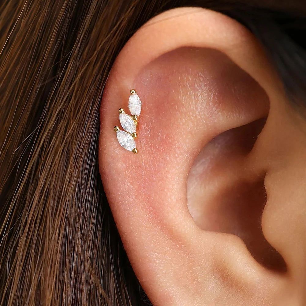 Exquisite Crystal Leaves Stud Earrings Stainless Steel Horse Eyes