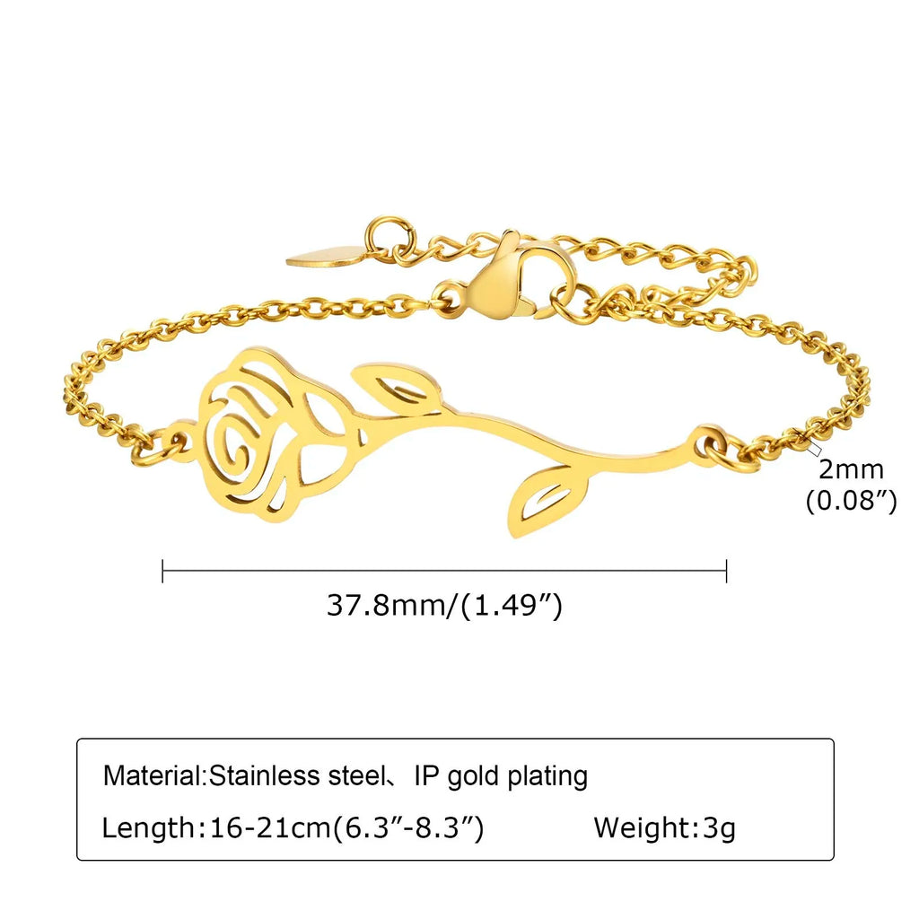 Waterproof Flower Bracelet, Stainless Steel Wrist Chain Bangles  Lucky Jewelry For Women Gift