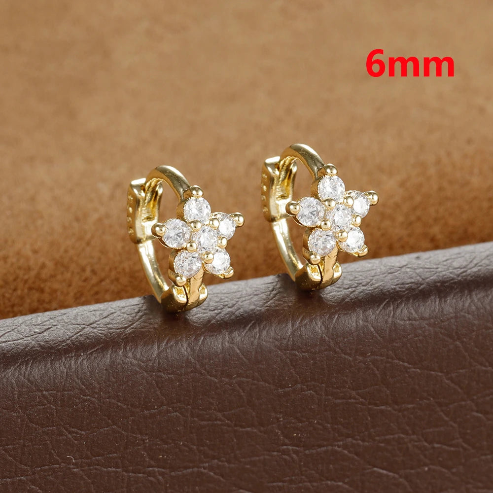 2PCS Huggies Hoop Earrings Stainless Steel Crystal Zirconia Flower