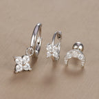 3PCS Vintage Design Four Flower Zircon Hoop Earrings Set Steel