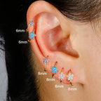2PCS Huggies Hoop Earrings Stainless Steel Crystal Zirconia Flower