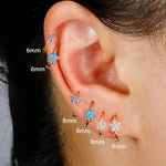 2PCS Huggies Hoop Earrings Stainless Steel Crystal Zirconia Flower