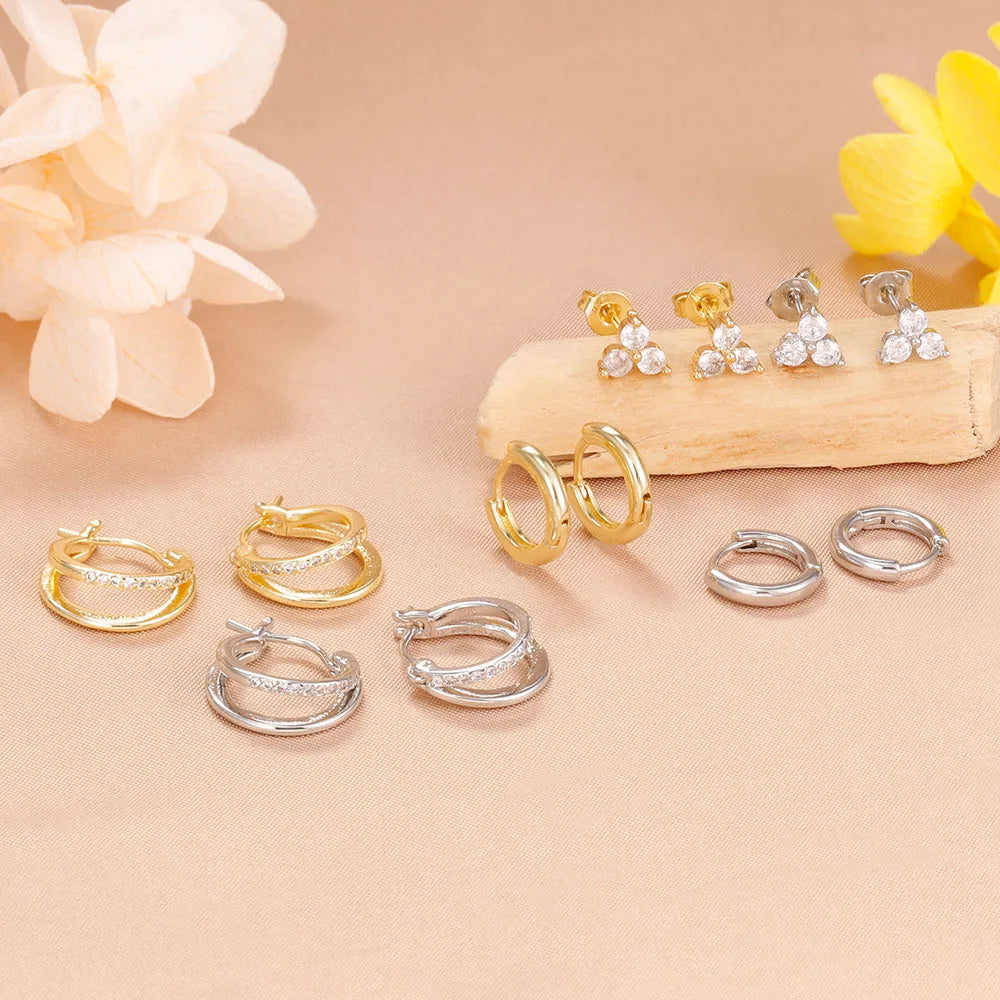New Stainless Steel Double-layer Circle Huggies Gold Colour Zircon
