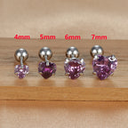1PC Heart Stainless Steel Ear Studs Purple Crystal Stud 3-8mm