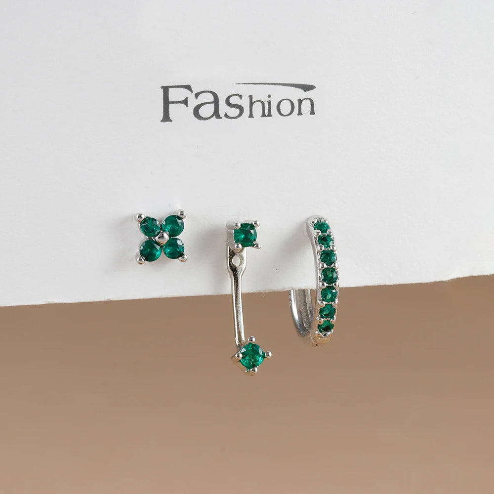 3PCS Trendy Double-layer Circle Cubic Zircon Star Hanging Earrings
