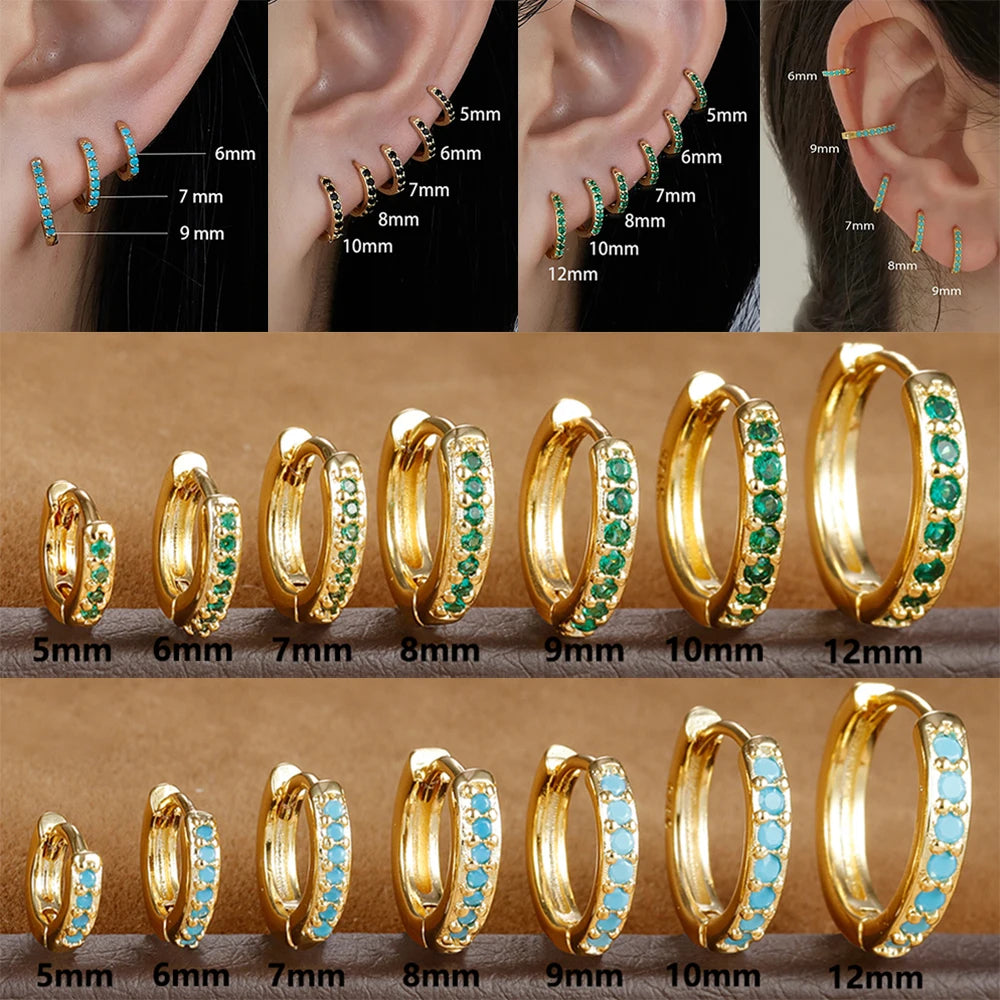 2PCS Stainless Steel Minimalist Hoop Earring Crystal Zirconia Piercing