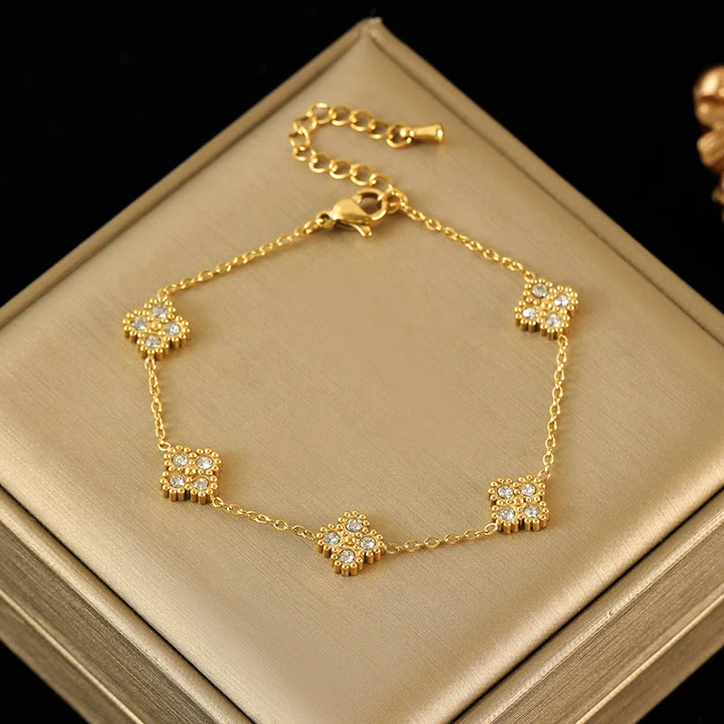 Colored Transparent Stone Stainless Steel Bracelet Exquisite Thin Chain