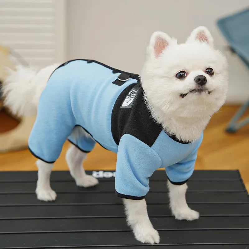 Winter Pet Clothes Leash Hook Fleece Dog Cat Pajamas Warm Cold Weather Walk