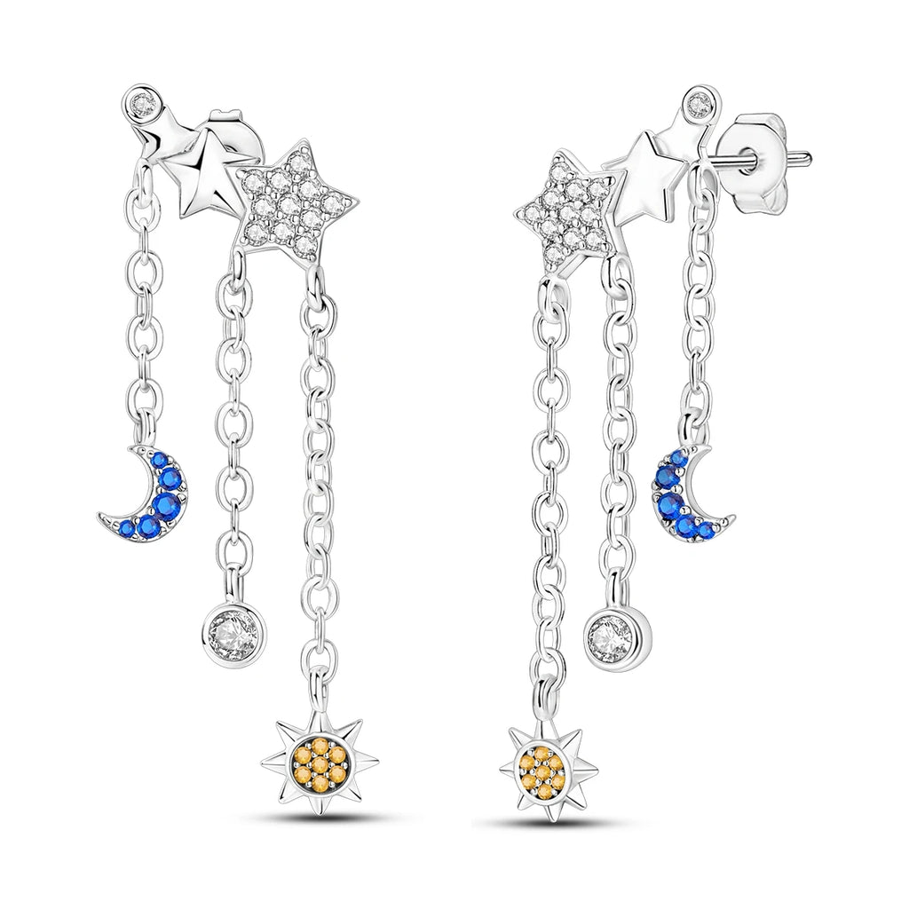 925 Sterling Silver Tassel Zircon Ear Studs Sparkling Hoop Earrings Gift