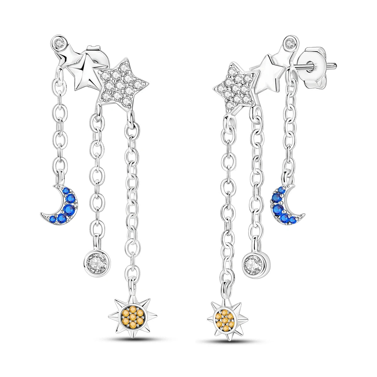 925 Sterling Silver Tassel Zircon Ear Studs Sparkling Hoop Earrings Gift